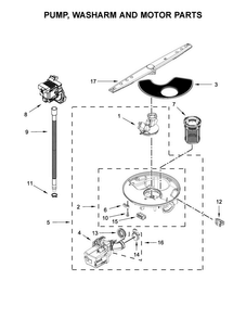 Pump, Washarm And Motor Parts Diagram and Parts List for WDF331PAHS0  Whirlpool Dishwasher