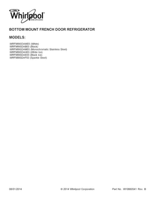 Cover Sheet Diagram and Parts List for WRF989SDAE03  Whirlpool Refrigerator