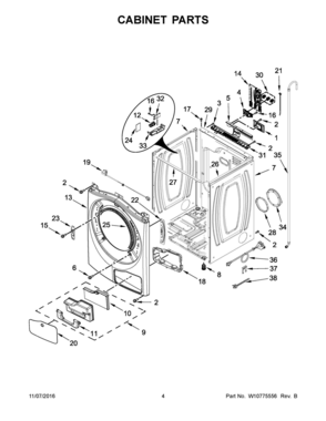 03 - CABINET PARTS Diagram and Parts List for YWED99HEDW0  Whirlpool Dryer