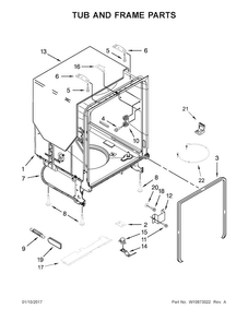 Tub And Frame Parts Diagram and Parts List for WDF540PADB3  Whirlpool Dishwasher