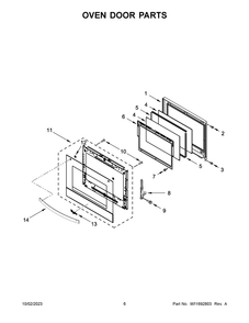 Oven Door Parts Diagram and Parts List for WOEC3030LS01  Whirlpool Microwave Oven Combo