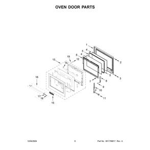 Oven Door Parts Diagram and Parts List for KOEC430RSS01  KitchenAid Microwave