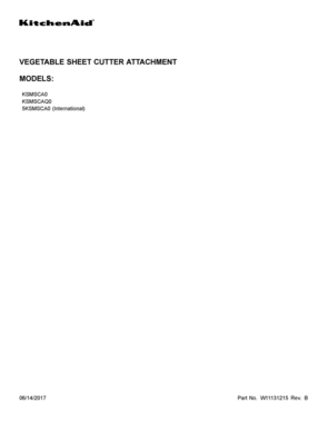 01 - COVER SHEET Diagram and Parts List for 5KSMSCA0  Whirlpool Slicer