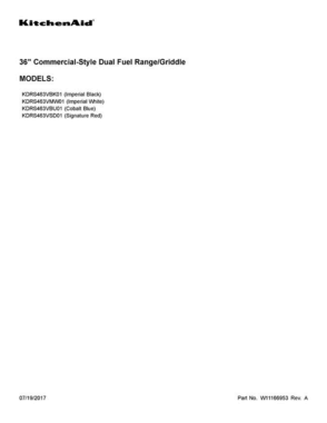 01 - Cover Sheet Diagram and Parts List for KDRS463VBK01  KitchenAid Range