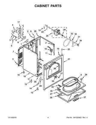Cabinet Parts Diagram and Parts List for WED4950HW0  Whirlpool Dryer