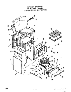 Body Diagram and Parts List for 1445*1A  Roper Range