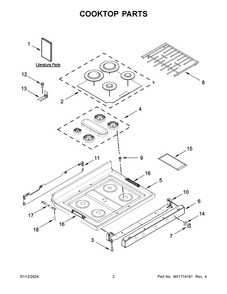 Cooktop Parts Diagram and Parts List for WFG775H0HV6  Whirlpool Range