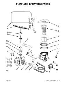 Pump And Sprayarm Parts Diagram and Parts List for UDT518SAFP0  Whirlpool Dishwasher