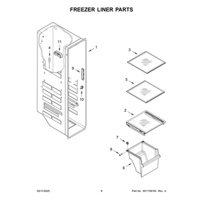 Freezer Liner Parts Diagram and Parts List for KRSF536RBS00  KitchenAid Refrigerator