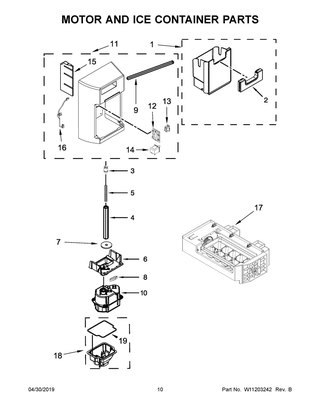 Motor And Ice Container Parts Diagram and Parts List for KRSC503ESS01  Whirlpool Refrigerator