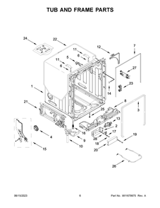 Tub And Frame Parts Diagram and Parts List for WDT750SAKB2  Whirlpool Dishwasher