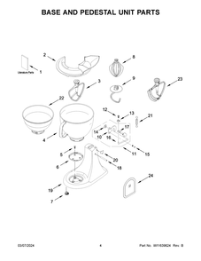 Base And Pedestal Unit Parts Diagram and Parts List for 5KSM195PSRBE0  KitchenAid Mixer