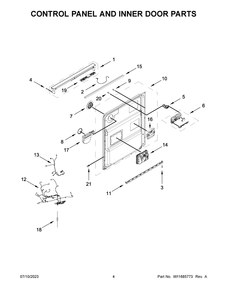 Control Panel And Inner Door Parts Diagram and Parts List for WDT740SALW2  Whirlpool Dishwasher