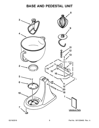 Base And Pedestal Unit Diagram and Parts List for 5KSM156GCBGD4  Whirlpool Mixer