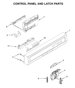 Control Panel And Latch Parts Diagram and Parts List for WDF130PAHS2  Whirlpool Dishwasher