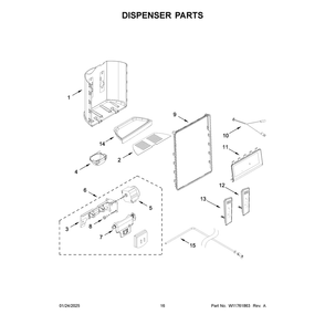 Dispenser Parts Diagram and Parts List for WRSF5536RB00  Whirlpool Refrigerator