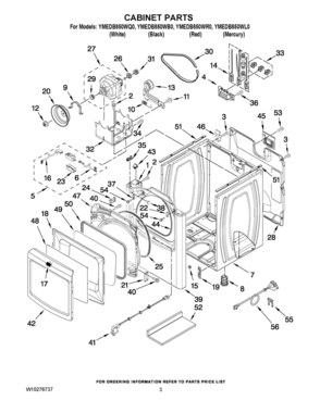 02 - CABINET PARTS Diagram and Parts List for YMEDB850WQ0  Whirlpool Dryer