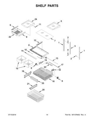 Shelf Parts Diagram and Parts List for WRB322DMHV01  Whirlpool Refrigerator