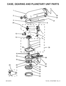 Case, Gearing And Planetary Unit Parts Diagram and Parts List for KSM150APSPI0  KitchenAid Mixer
