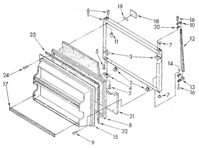 Freezer Door Diagram and Parts List for ET18GKXSM0B  Whirlpool Refrigerator