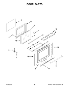Door Parts Diagram and Parts List for YKFEG500ESS8  KitchenAid Range
