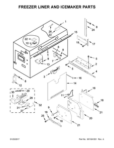 Freezer Liner And Icemaker Parts Diagram and Parts List for KBFN506EPA01  KitchenAid Refrigerator