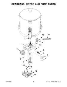 Gearcase, Motor And Pump Parts Diagram and Parts List for 8TWTW5057PW0  Whirlpool Washer