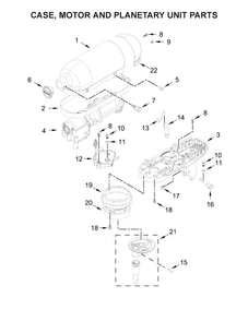 Case, Motor And Planetary Unit Parts Diagram and Parts List for KSM3311XHT0  KitchenAid Mixer