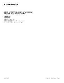 Cover Sheet Diagram and Parts List for KSM1CBL0  KitchenAid Mixer