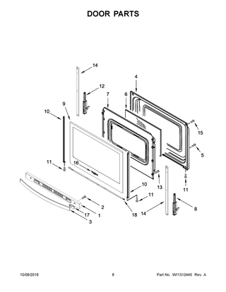 Door Parts Diagram and Parts List for WFE505W0HB1  Whirlpool Range