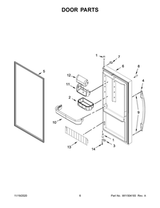 Door Parts Diagram and Parts List for WZF79R20DW04  Whirlpool Freezer