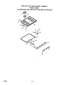 Main Top Diagram and Parts List for F6507*0  Roper Range