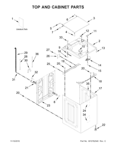Top And Cabinet Parts Diagram and Parts List for 11029132410  Kenmore Washer