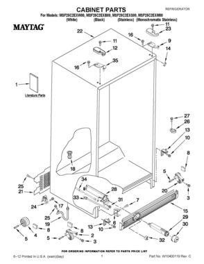 01 - CABINET PARTS Diagram and Parts List for MSF25C2EXS00  Whirlpool Refrigerator