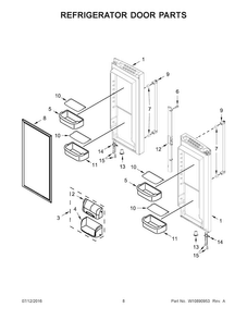 Refrigerator Door Parts Diagram and Parts List for KRFC300EBS00  KitchenAid Refrigerator