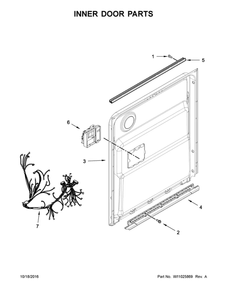 Inner Door Parts Diagram and Parts List for WDF760SADB3  Whirlpool Dishwasher