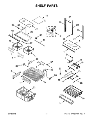 Shelf Parts Diagram and Parts List for WRF535SWHZ01  Whirlpool Refrigerator