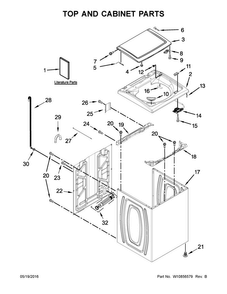 Top And Cabinet Parts Diagram and Parts List for 7MWTW5521BW1  Whirlpool Washer
