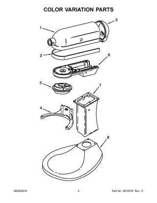 Color Variation Parts Diagram and Parts List for 5KPM5BOB4  Whirlpool Mixer