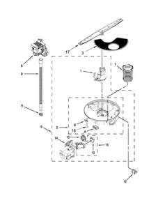 Pump, Washarm And Motor Parts Diagram and Parts List for WDF530PLYB6  Whirlpool Dishwasher