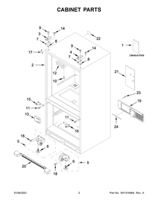 Cabinet Parts Diagram and Parts List for WRF532SNHW02  Whirlpool Refrigerator