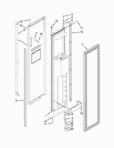 Freezer Door Parts Diagram and Parts List for KSSC42QVS06  KitchenAid Refrigerator