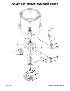 Gearcase, Motor And Pump Parts Diagram and Parts List for MVW6230RHW1  Whirlpool Washer