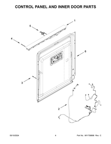 Control Panel And Inner Door Parts Diagram and Parts List for KDTF924PPS0  KitchenAid Dishwasher
