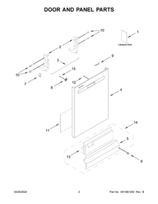 Door And Panel Parts Diagram and Parts List for WDP560HAMW1  Whirlpool Dishwasher