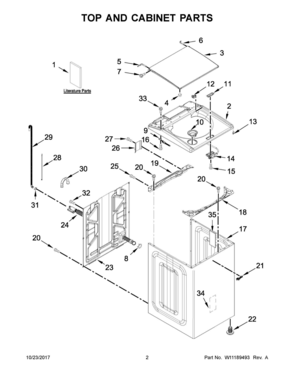02 - TOP AND CABINET PARTS Diagram and Parts List for WTW8700EC1  Whirlpool Washer
