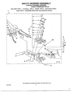 Burner Diagram and Parts List for LGR4634DQO  Whirlpool Dryer