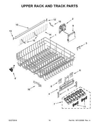 Upper Rack And Track Parts Diagram and Parts List for WDT975SAHZ0  Whirlpool Dishwasher