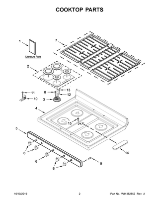 Cooktop Parts Diagram and Parts List for WFG525S0JS0  Whirlpool Range