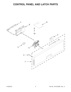 Control Panel And Latch Parts Diagram and Parts List for KDTE204EPA3  KitchenAid Dishwasher